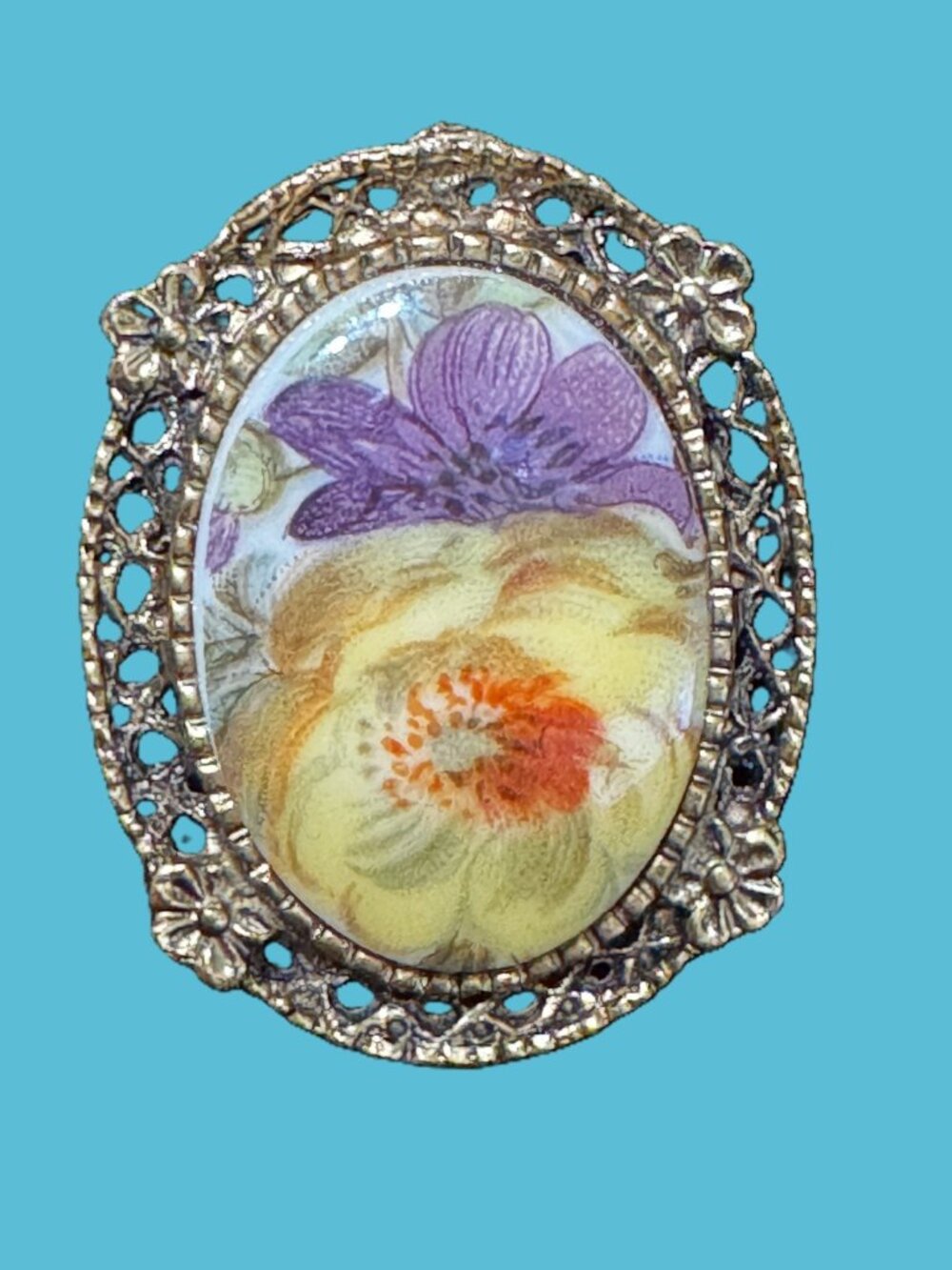 Limoges Style Floral Pin Brooch, Vintage Circa 1950s